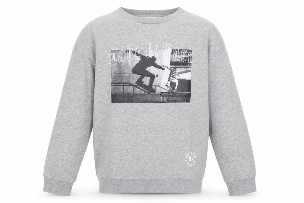 Front view of H&M boys’ grey skateboarding graphic sweatshirt 12-13 years