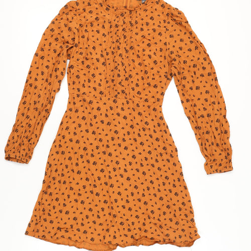 Primark Women Orange Floral Dress Size 10 Long Sleeve