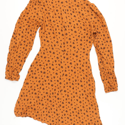 Primark Women Orange Floral Dress Size 10 Long Sleeve