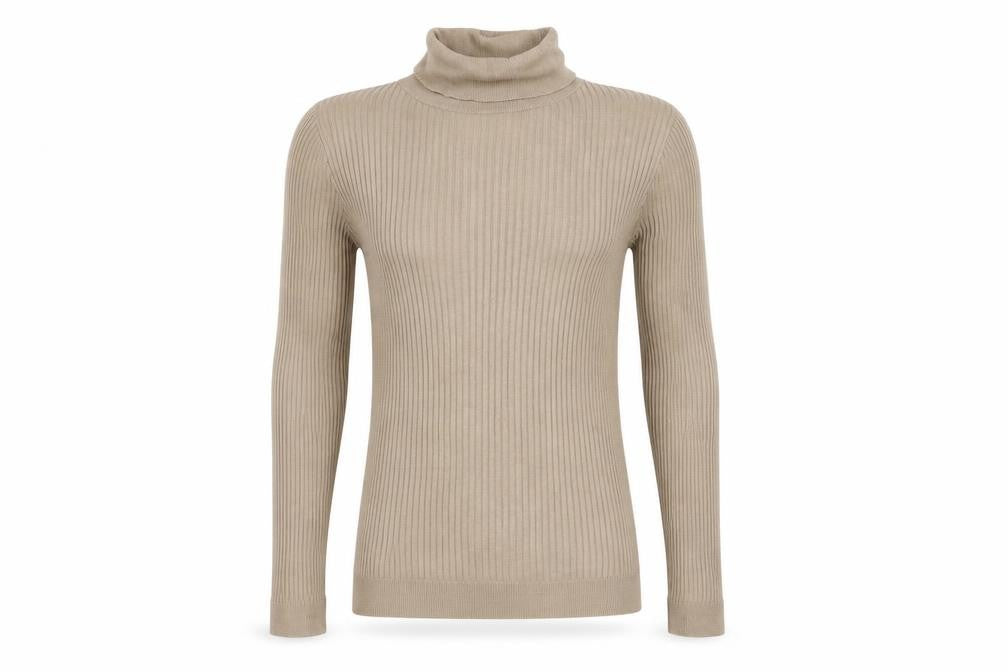 Front view of Topman Men's Beige Roll Neck Pullover M