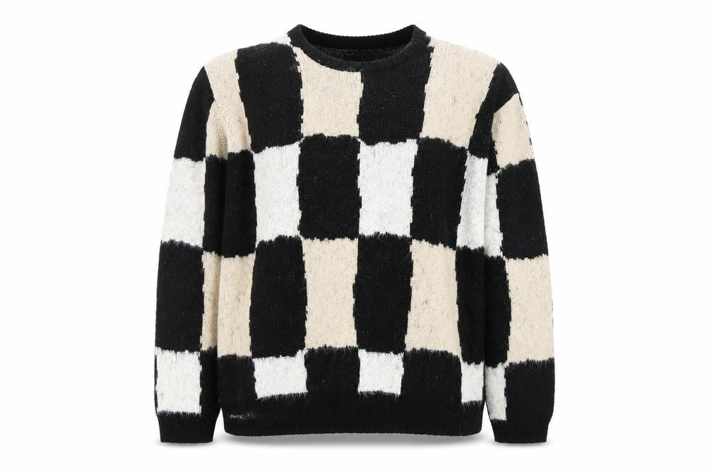 Front view of ASOS Black Check Crew Neck jumper M