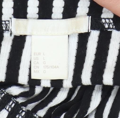 H&M Women's Black Striped Puff Sleeve Cropped Blouse