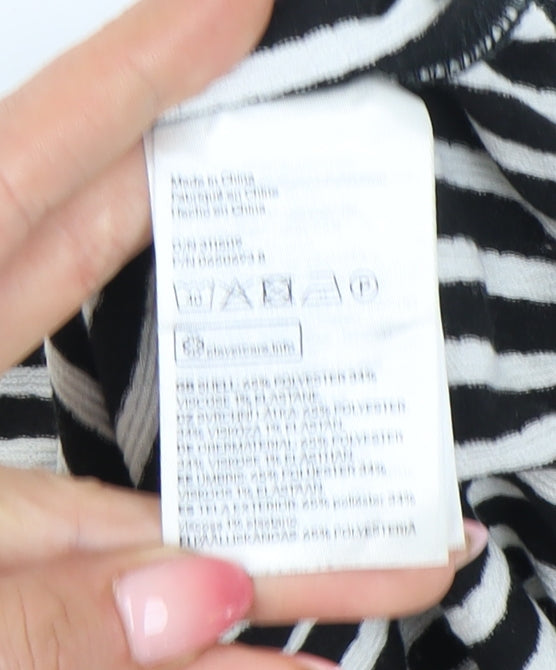 H&M Women's Black Striped Puff Sleeve Cropped Blouse