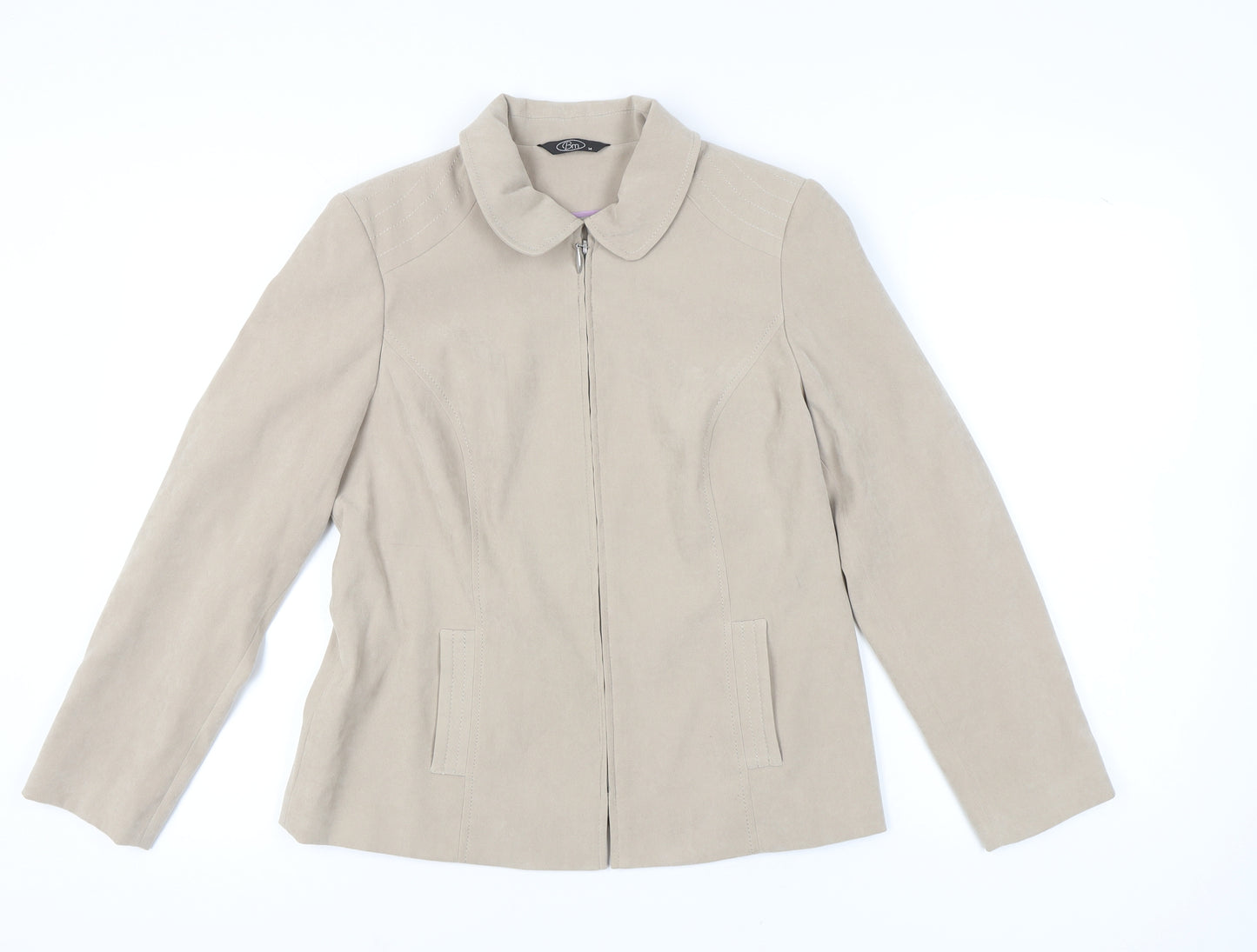 Bm Women's Beige Jacket Size 14 Full Zip Casual
