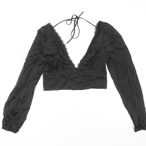 Zara Women's Black Cropped Blouse Size 12 Halter Lace