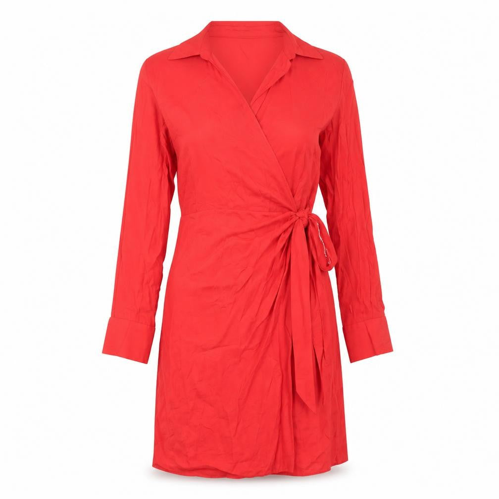 Front view of Primark Women's Red Wrap Dress, size 10