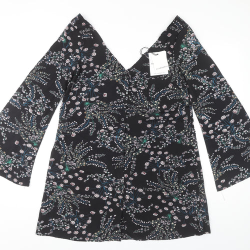 Glamorous Women's Black Floral V-Neck Dress Size 6