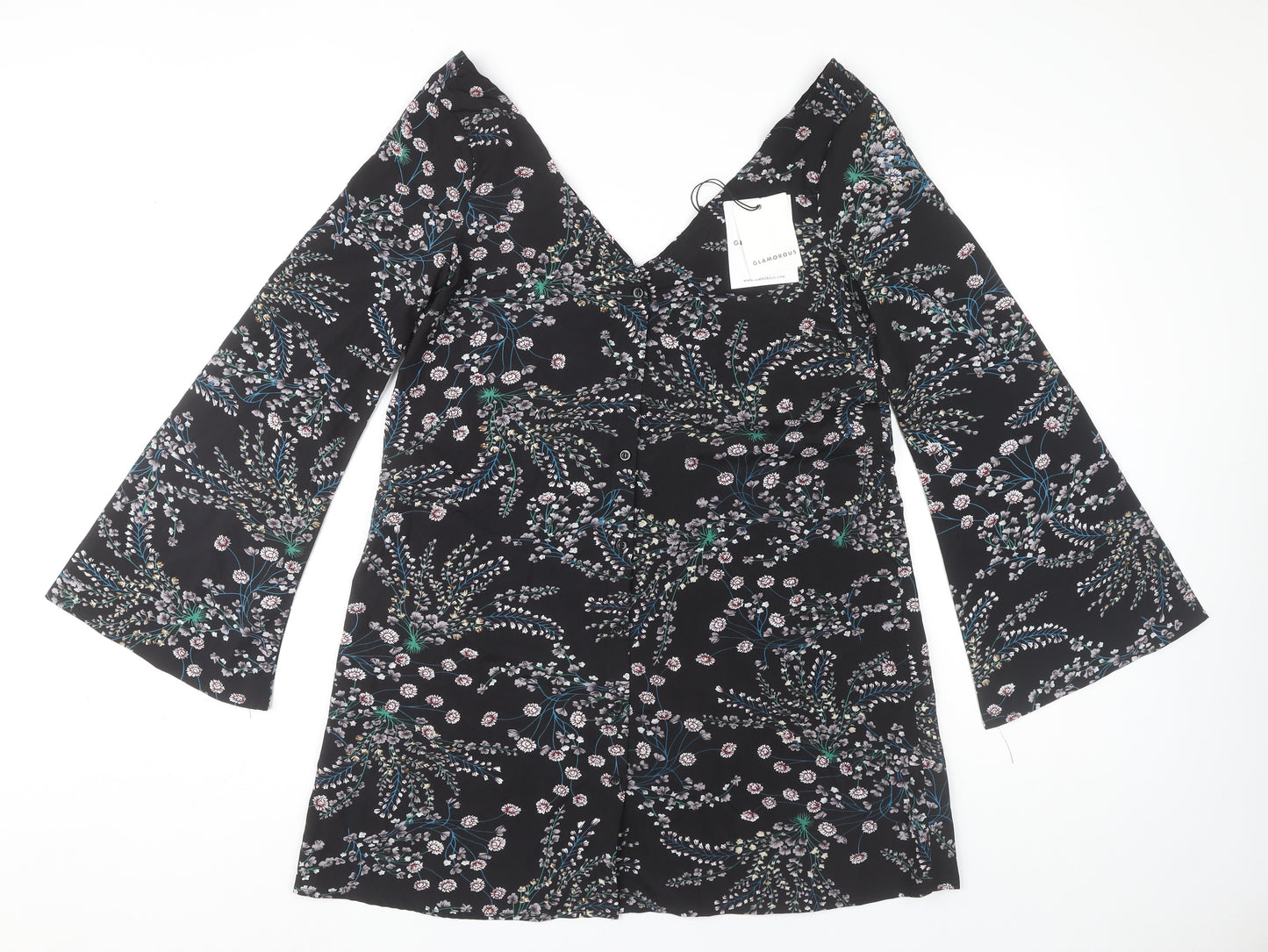 Glamorous Women's Black Floral V-Neck Dress Size 6