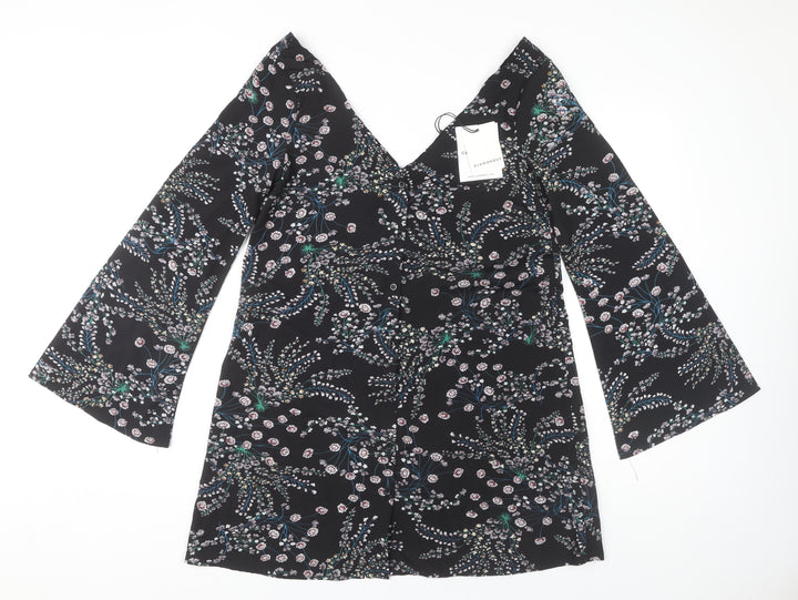 Glamorous Women's Black Floral V-Neck Dress Size 6