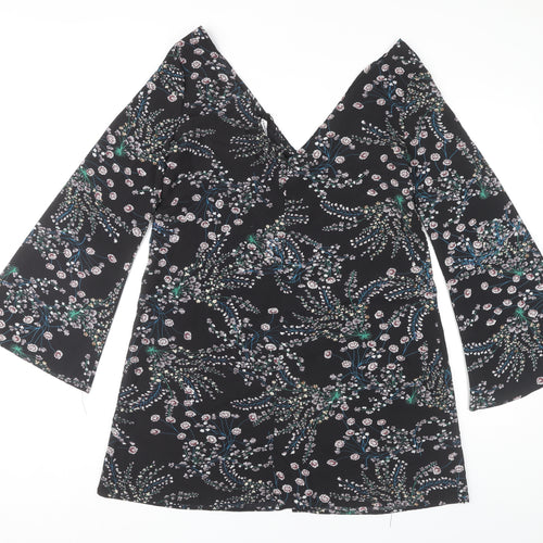Glamorous Women's Black Floral V-Neck Dress Size 6
