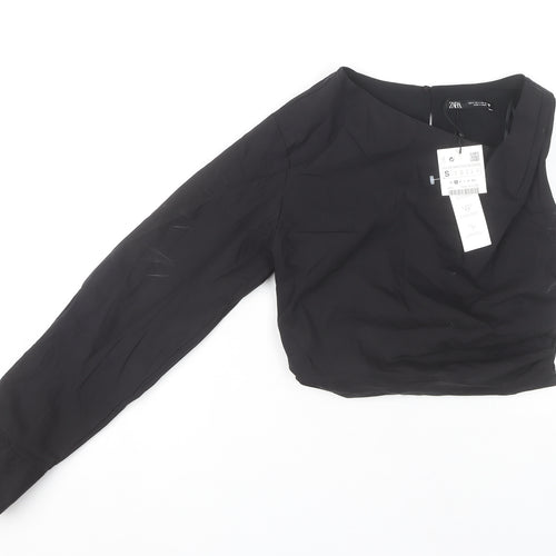 Zara Black Cropped One Long Sleeve Top, Size S