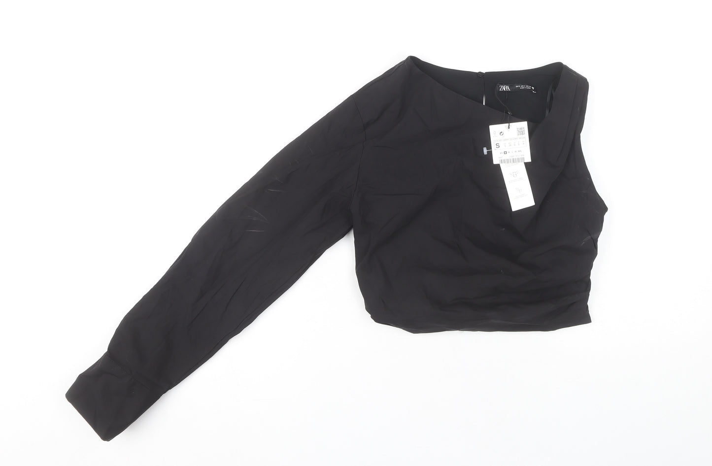Zara Black Cropped One Long Sleeve Top, Size S