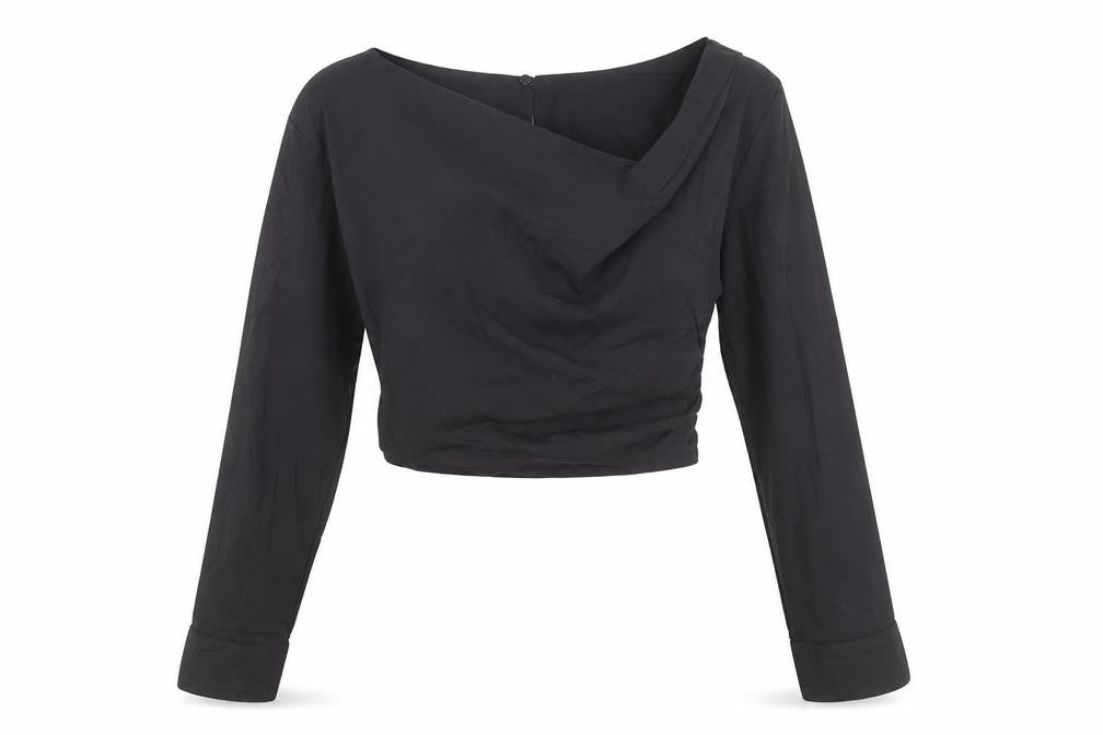 Front view of Zara Black Cropped One Long Sleeve Top, size S