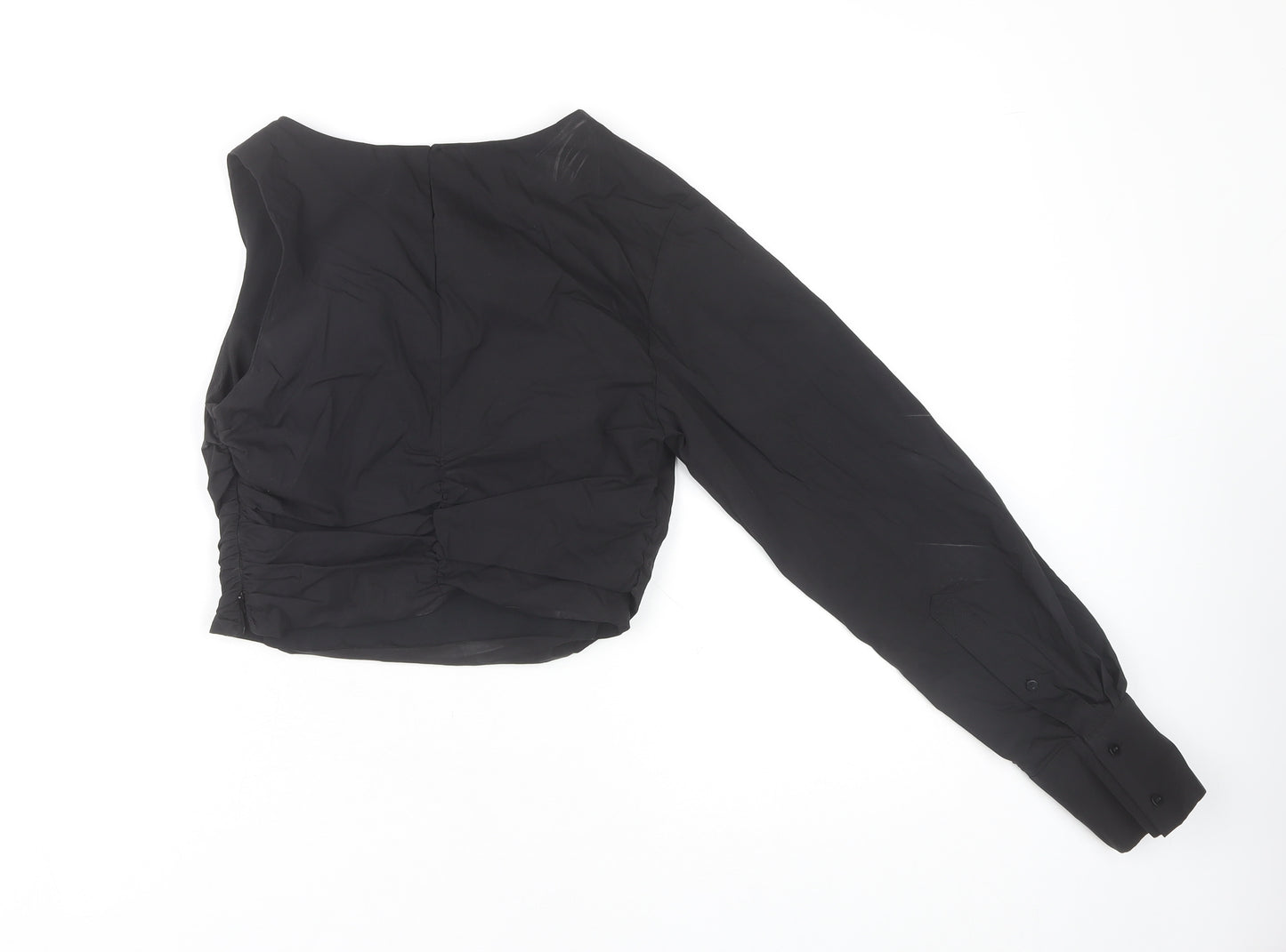 Zara Black Cropped One Long Sleeve Top, Size S