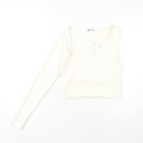 Zara Women's White One Shoulder Cropped Top Large