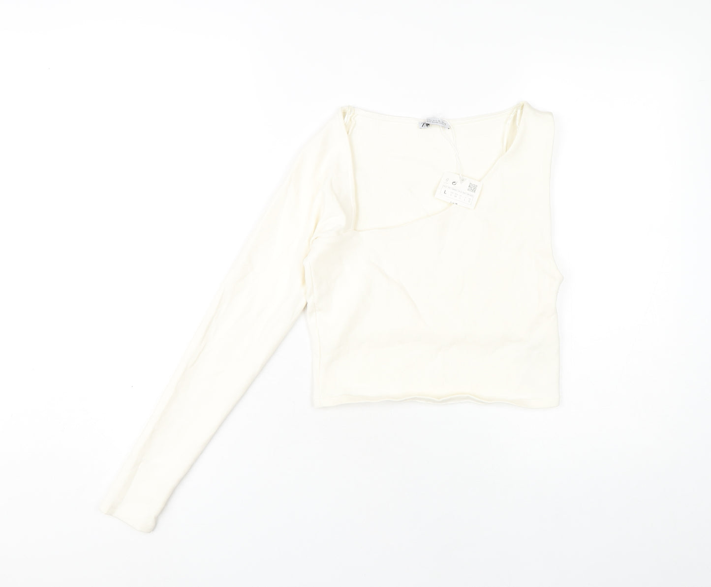Zara Women's White One Shoulder Cropped Top Large