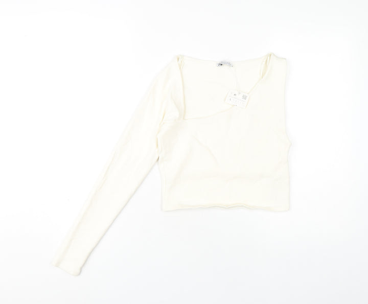 Zara Women's White One Shoulder Cropped Top Large
