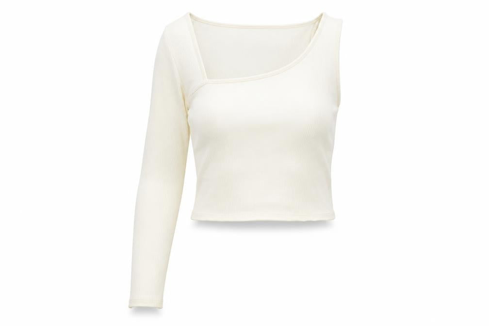 Front view of Zara Women's White One Shoulder Cropped Top Large