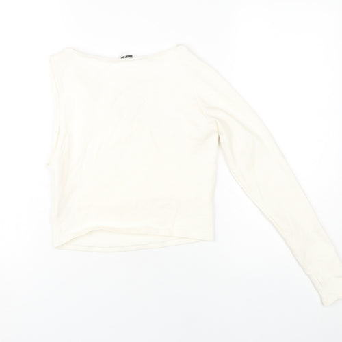 Zara Women's White One Shoulder Cropped Top Large