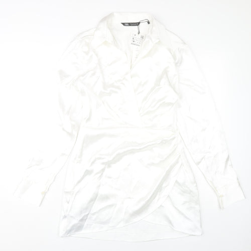 Zara Women's White Collared Dress Size S