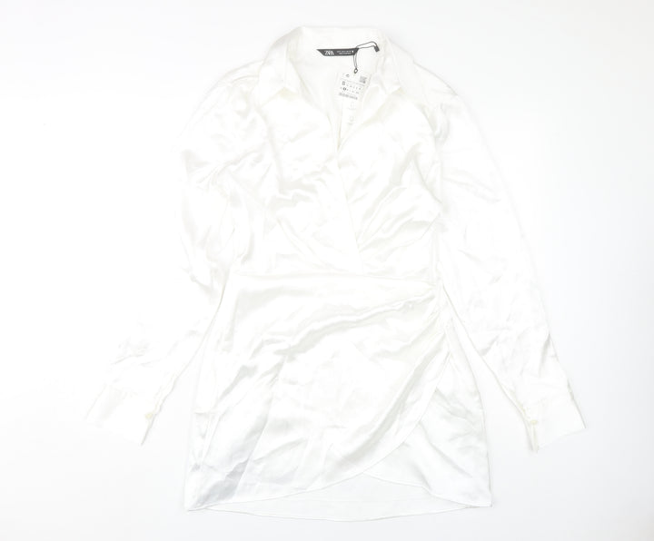 Zara Women's White Collared Dress Size S
