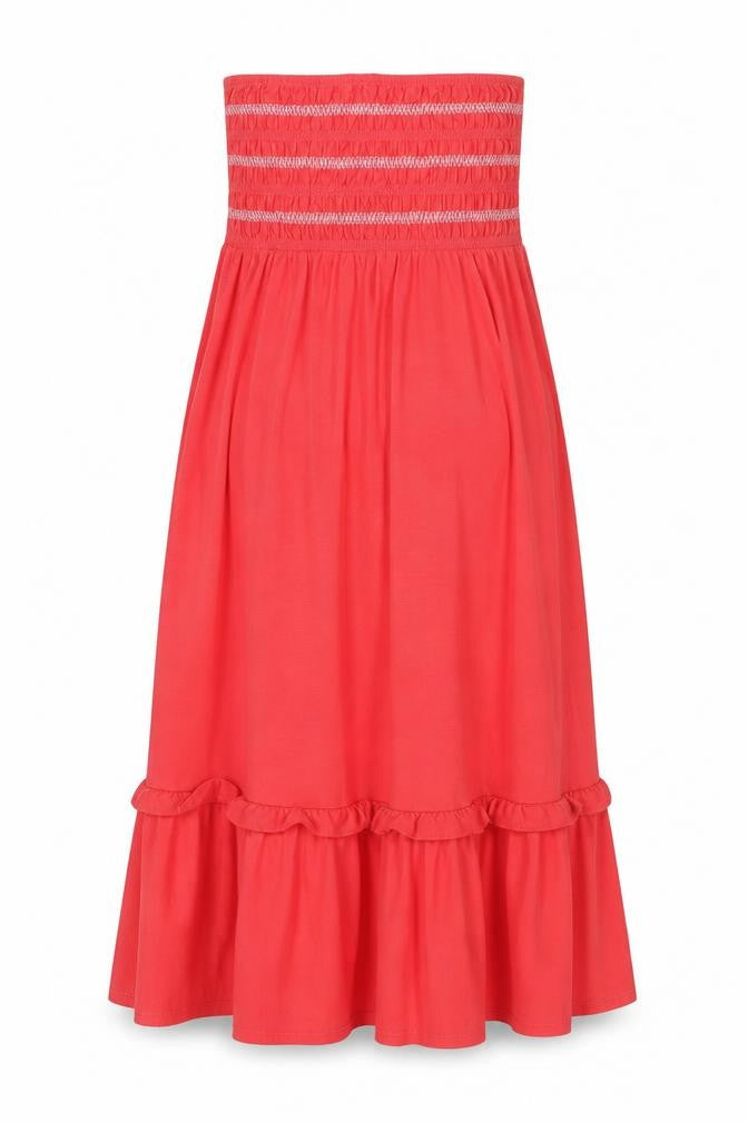 Front view of Next Women Red, size 8, Cotton Dress with Ruffles
