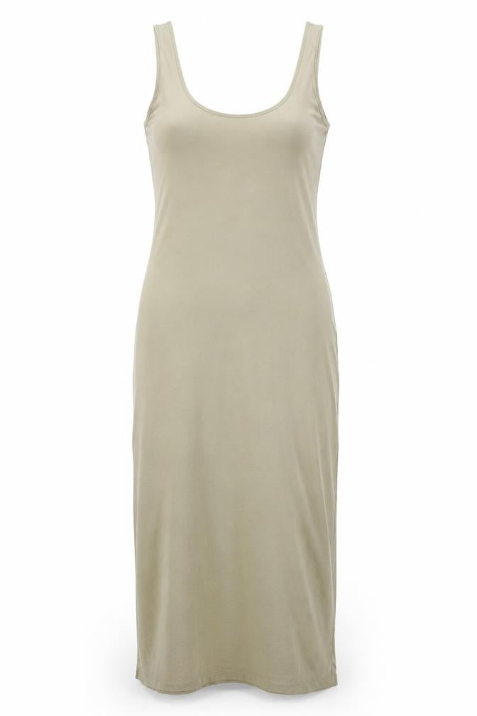 Front view of Next Women's Beige Sleeveless Long Tank Dress, size 10