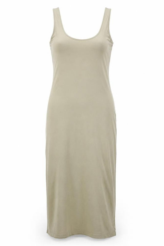 Front view of Next Women's Beige Sleeveless Long Tank Dress, size 10
