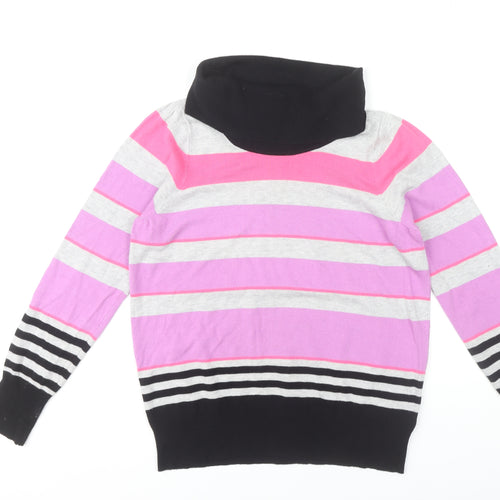Marks and Spencer Women Pink Striped Cowl Neck Jumper