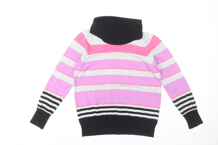 Marks and Spencer Women Pink Striped Cowl Neck Jumper