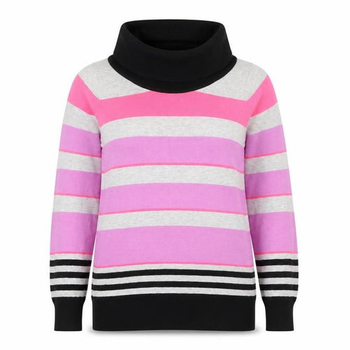 Marks and Spencer Women Pink Striped Cowl Neck Jumper