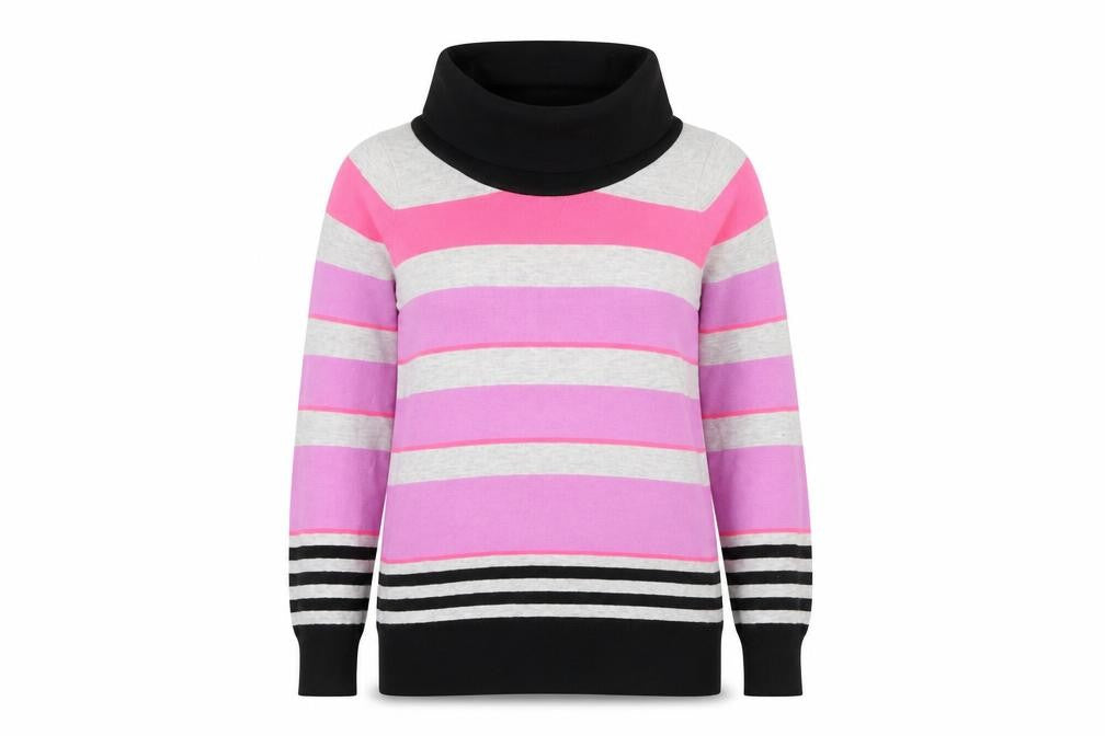Marks and Spencer Women Pink Striped Cowl Neck Jumper