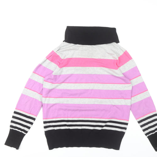 Marks and Spencer Women Pink Striped Cowl Neck Jumper