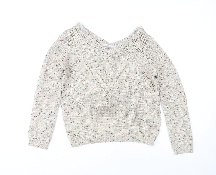 George Women's Beige V-Neck Pullover Jumper Size 8