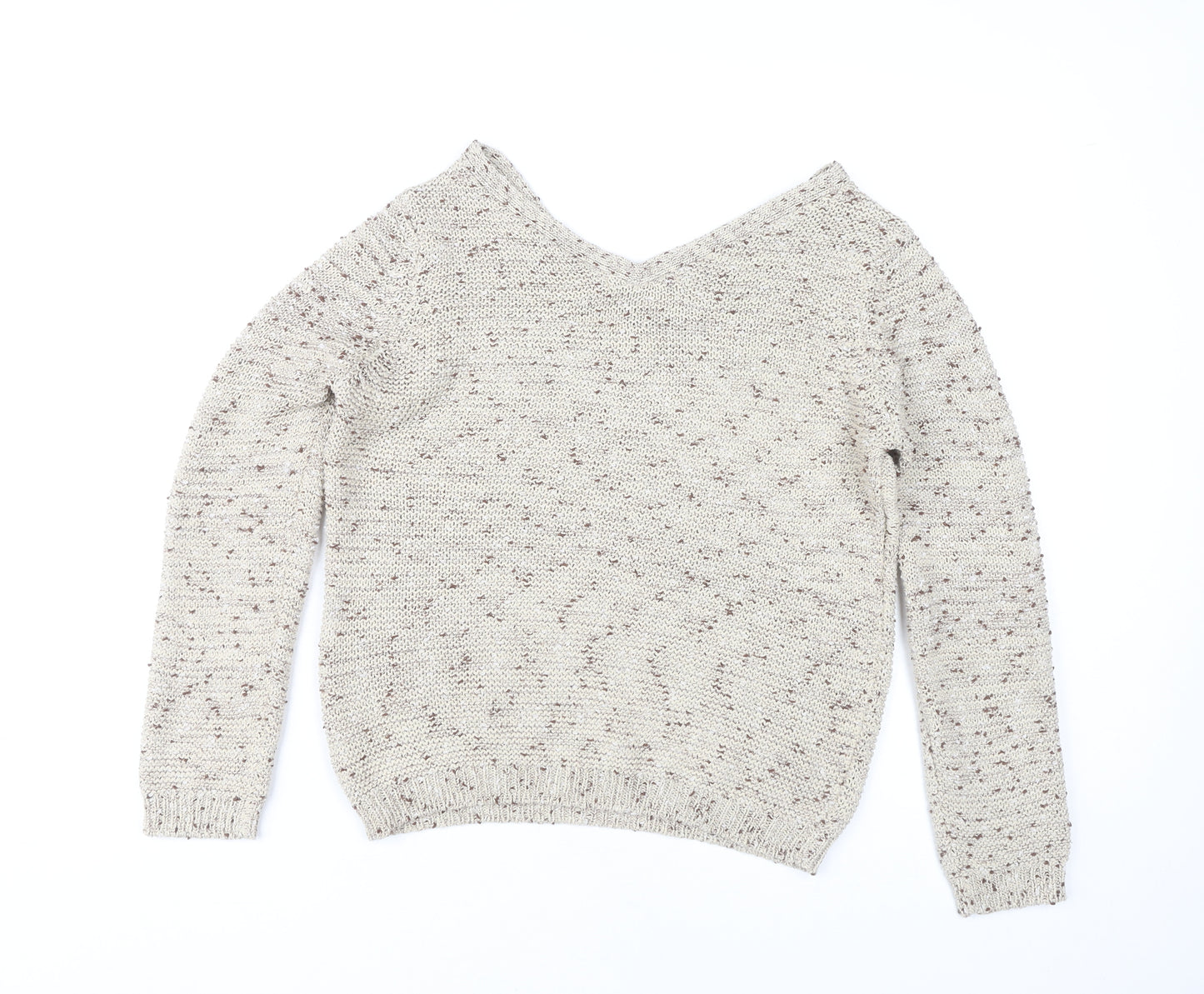 George Women's Beige V-Neck Pullover Jumper Size 8