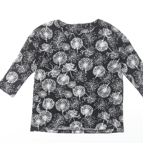 Marks and Spencer Women's Black Floral T-Shirt Size 12