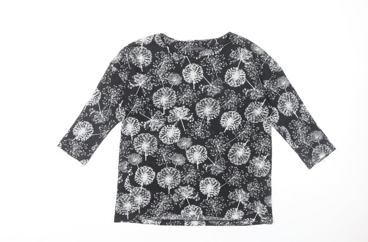 Marks and Spencer Women's Black Floral T-Shirt Size 12