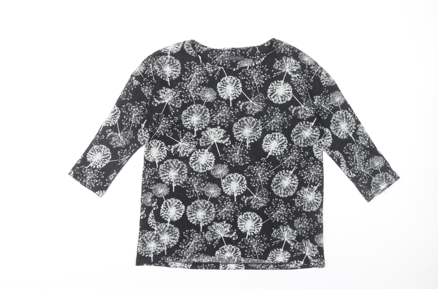 Marks and Spencer Women's Black Floral T-Shirt Size 12