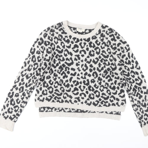 YES LOLA Women's Ivory Animal Print Pullover Jumper M