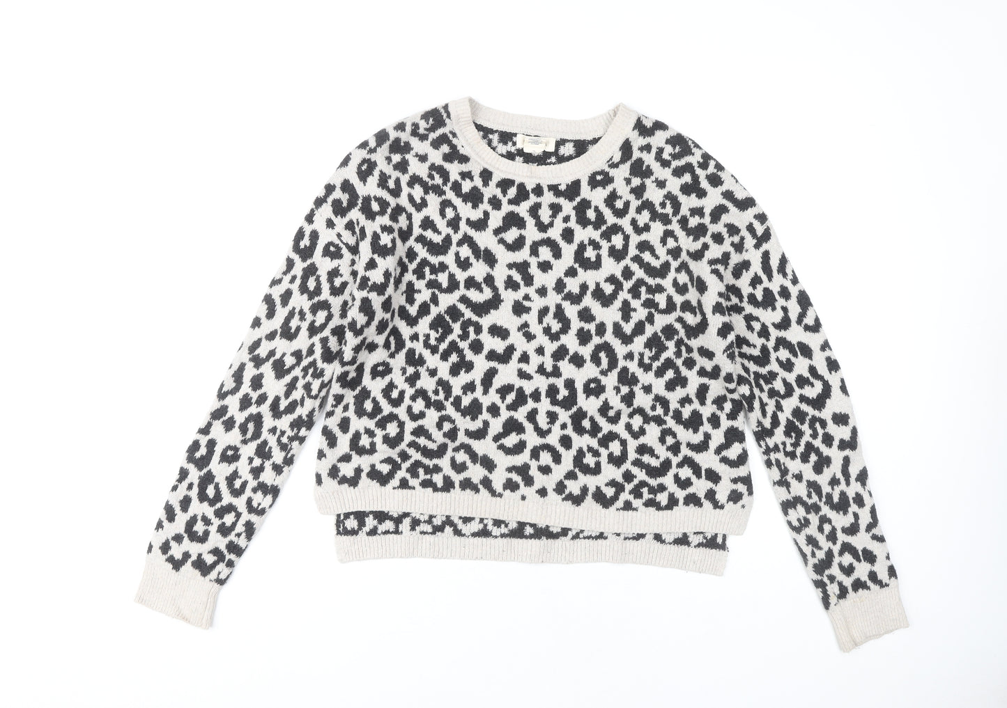 YES LOLA Women's Ivory Animal Print Pullover Jumper M