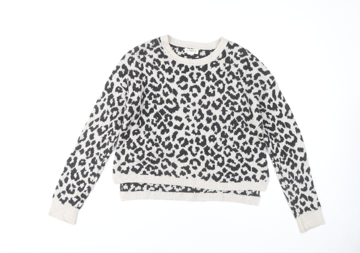 YES LOLA Women's Ivory Animal Print Pullover Jumper M