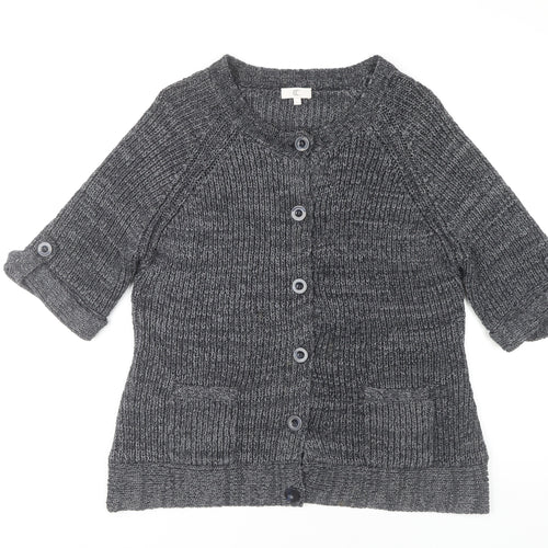 CC Women's Grey 3/4 Sleeve Cardigan, Size L, Casual Chunky-Knit