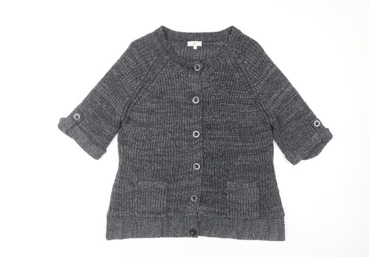 CC Women's Grey 3/4 Sleeve Cardigan, Size L, Casual Chunky-Knit