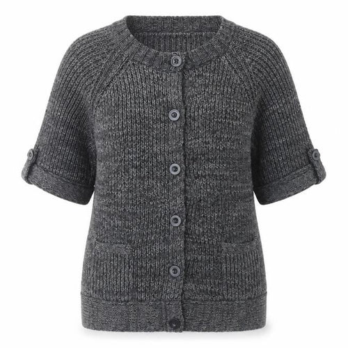 CC Women's Grey 3/4 Sleeve Cardigan, Size L, Casual Chunky-Knit