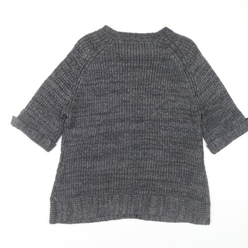 CC Women's Grey 3/4 Sleeve Cardigan, Size L, Casual Chunky-Knit