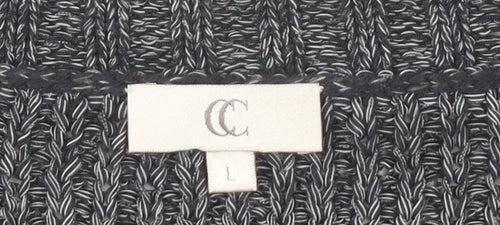 CC Women's Grey 3/4 Sleeve Cardigan, Size L, Casual Chunky-Knit