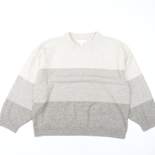 H&M Women's Grey Striped Pullover Jumper, Size M