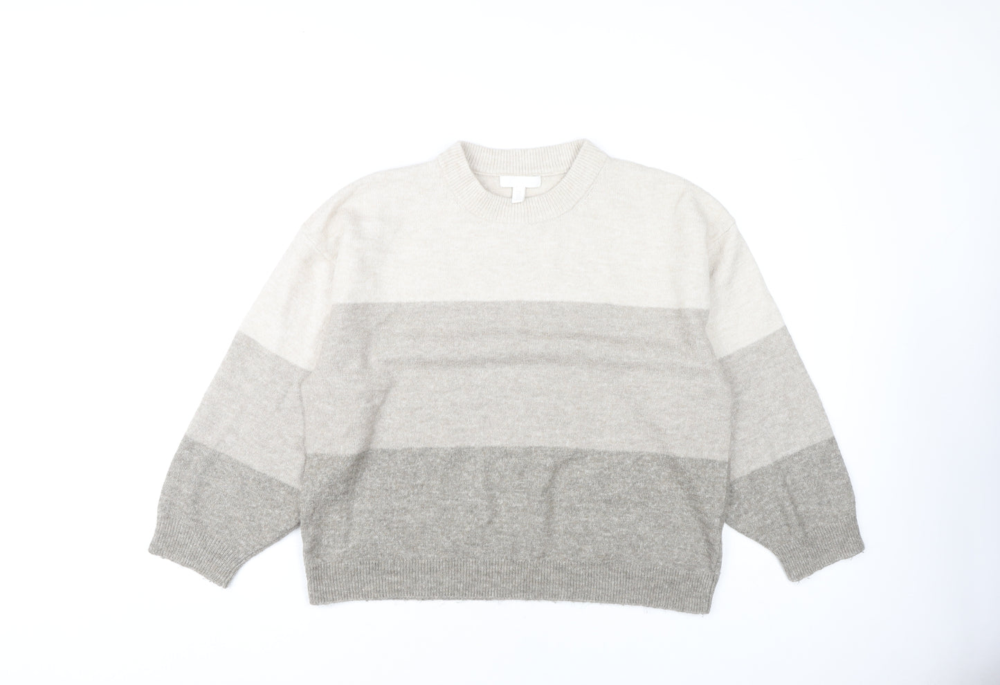 H&M Women's Grey Striped Pullover Jumper, Size M