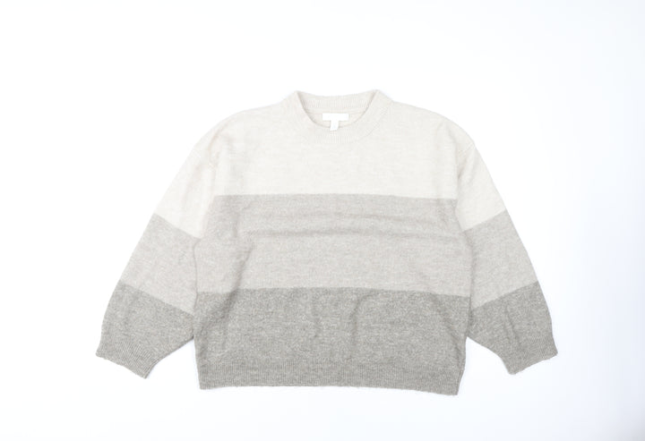 H&M Women's Grey Striped Pullover Jumper, Size M