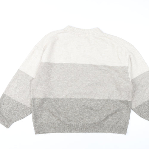 H&M Women's Grey Striped Pullover Jumper, Size M